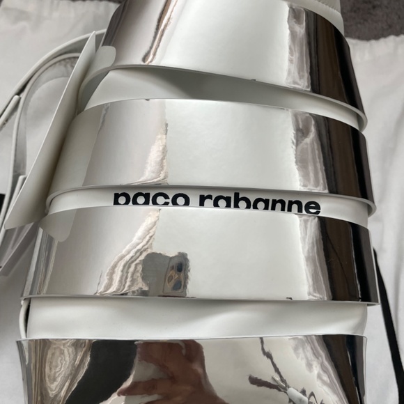 PACO RABANNE Silver Metallic Mirror Cage Faux Leather Large Bucket Bag - Picture 3 of 15